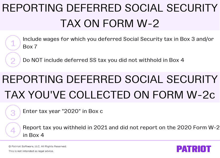 How to report deferred Social Security tax on Forms W-2 and W-2c