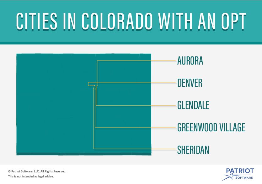 Map of cities in Colorado with occupational privilage tax (OPT)