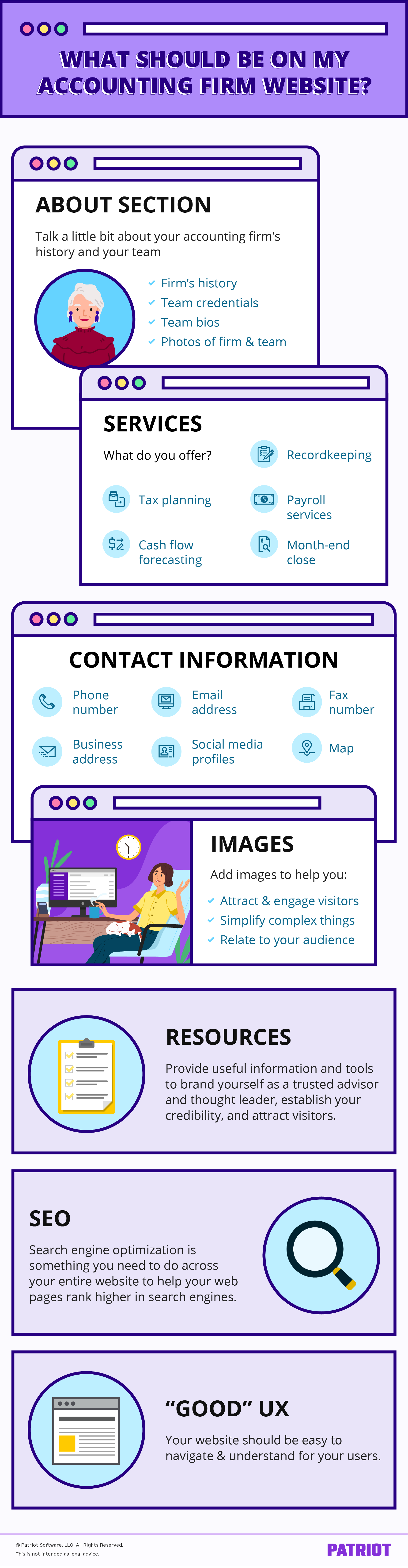 infographic detailing what to put on an accounting firm website